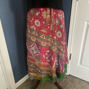 Sari Wrap Skirt with Pink and Green Accents